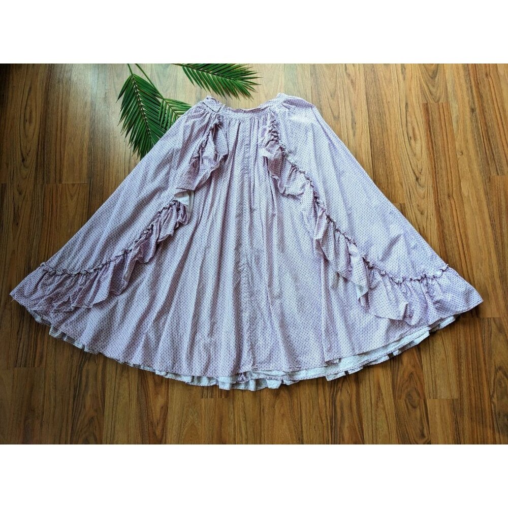 Vintage Cowgirl Prairie Skirt Pioneer Western Pink Calico Cotton Ruffles B8